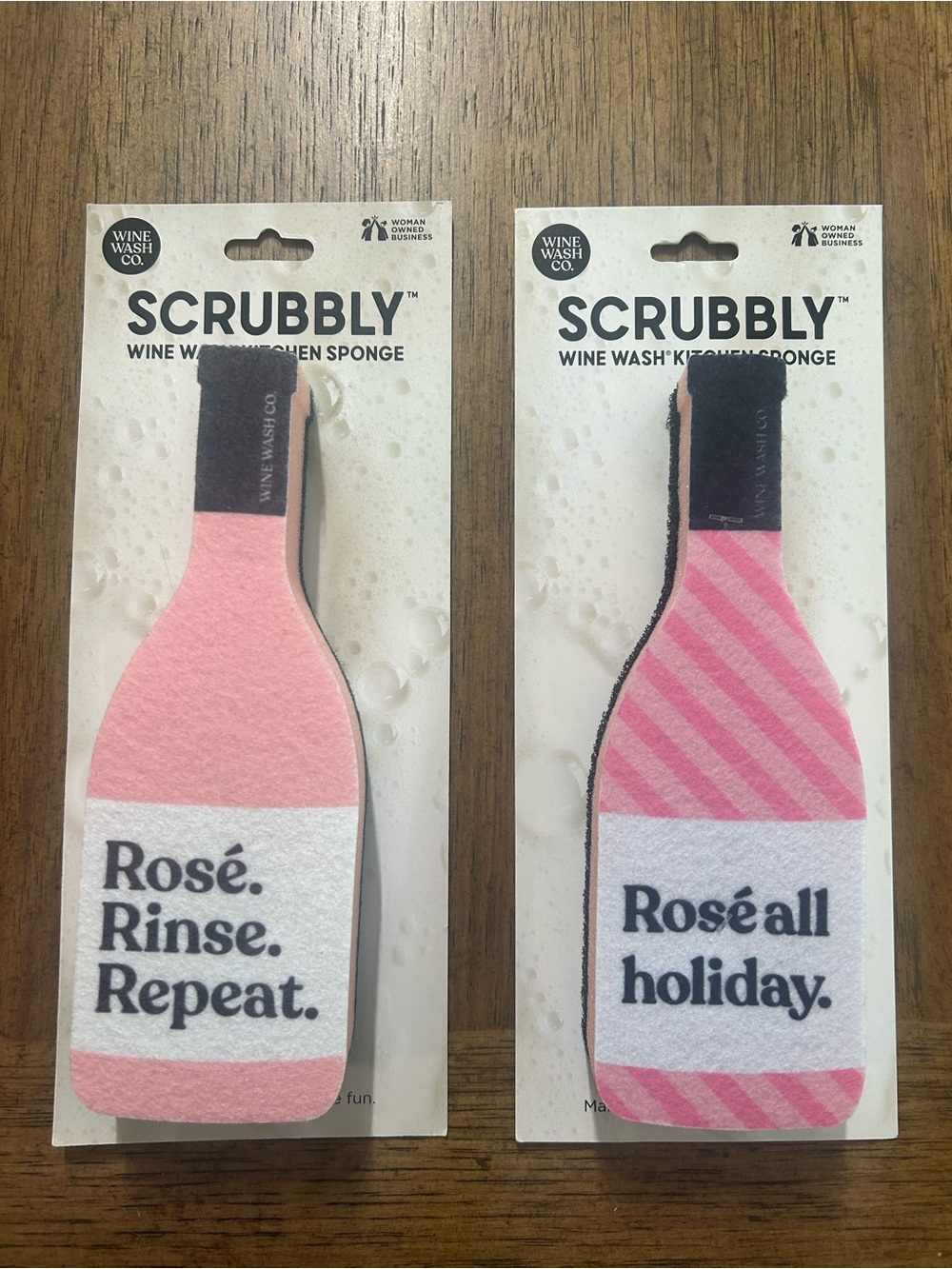 “Rosé. Rinse. Repeat.” and “Rosé all holiday.” 🍷 🧽 kitchen sponges 🆕